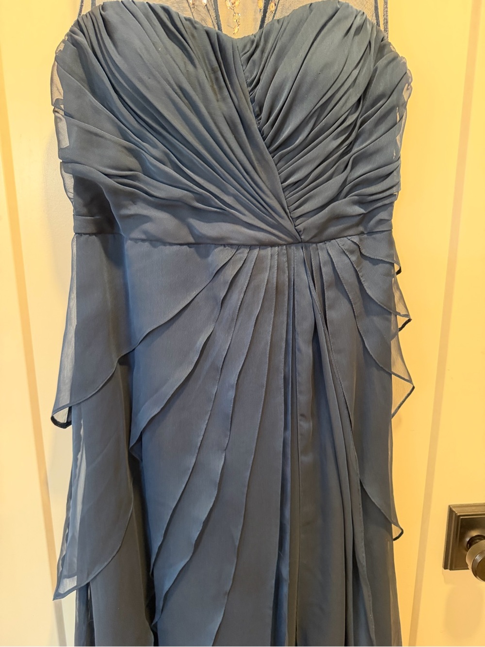 Adrianna Papell Navy Beaded Illusion Evening Gown - Picture 3 of 9
